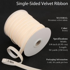 Cream Velvet Ribbon 3/8 Inch 50 Yards Pearled Ivory Velvet Ribbon Thin Cream Velvet Ribbon for Christmas Tree Gift Wrapping Velvet Bows Making DIY Crafts Wedding & Home Decor
