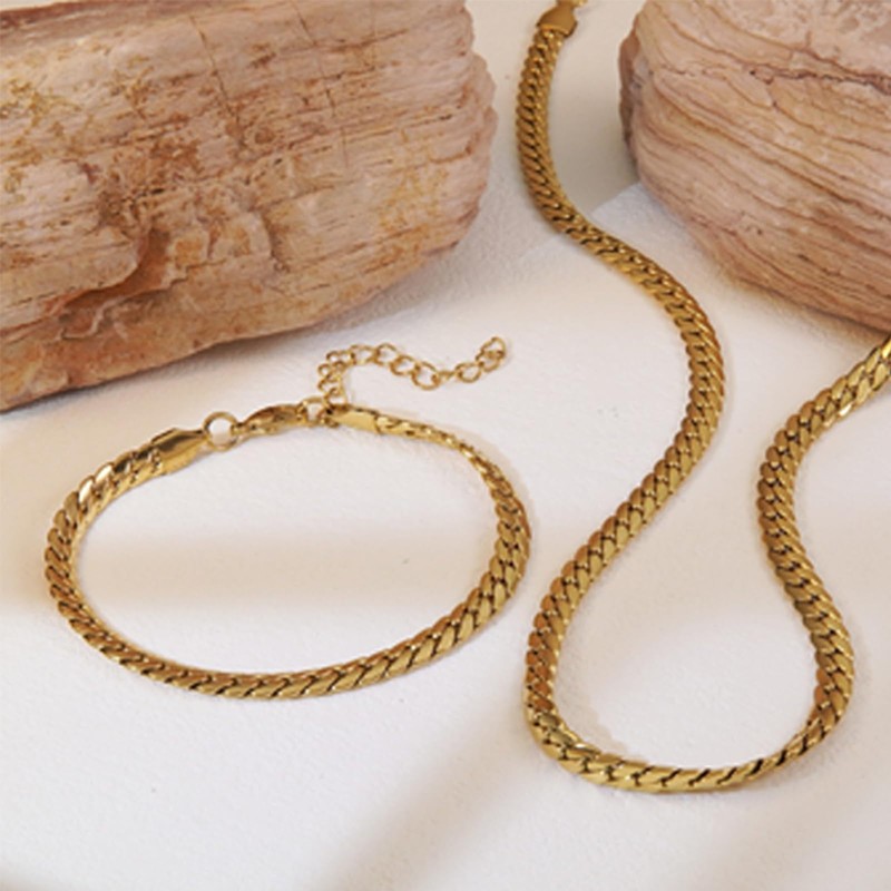 VceTd Chunky Gold Wheat Chain Stainless Steel Necklace and Bracelet