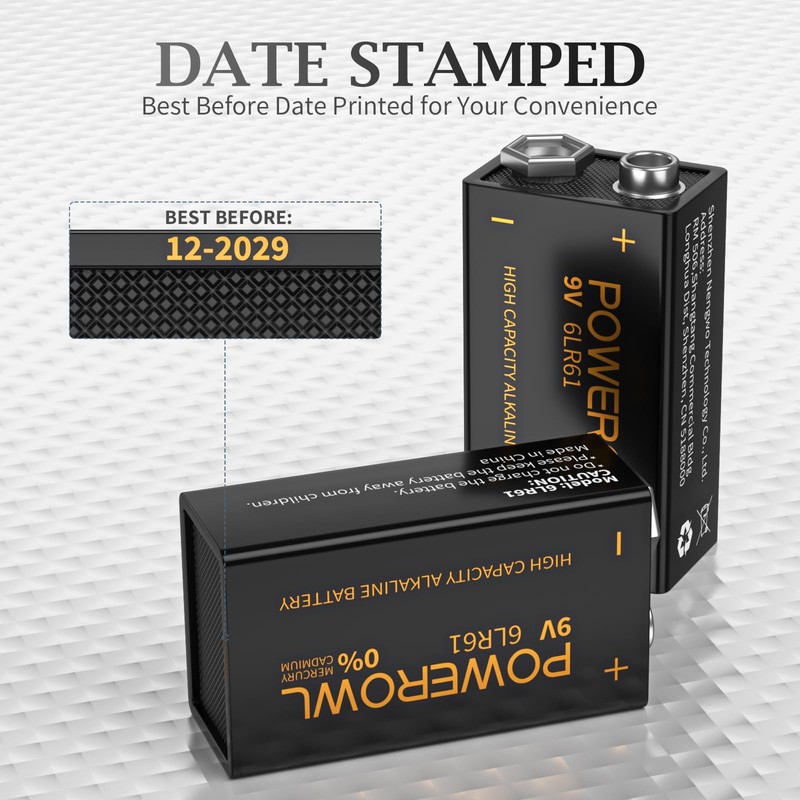 POWEROWL High Capacity 9V Batteries 8 Pack, Alkaline 9 Volt