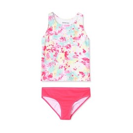 Lands' End Girls Chlorine Resistant Tankini Swim Set X-Large Bright Pink Aqua Splatter