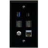 RiteAV USB 3 USB C 2 HDMI Coax Cat7 Wall Plate - Flat [Black/Black]