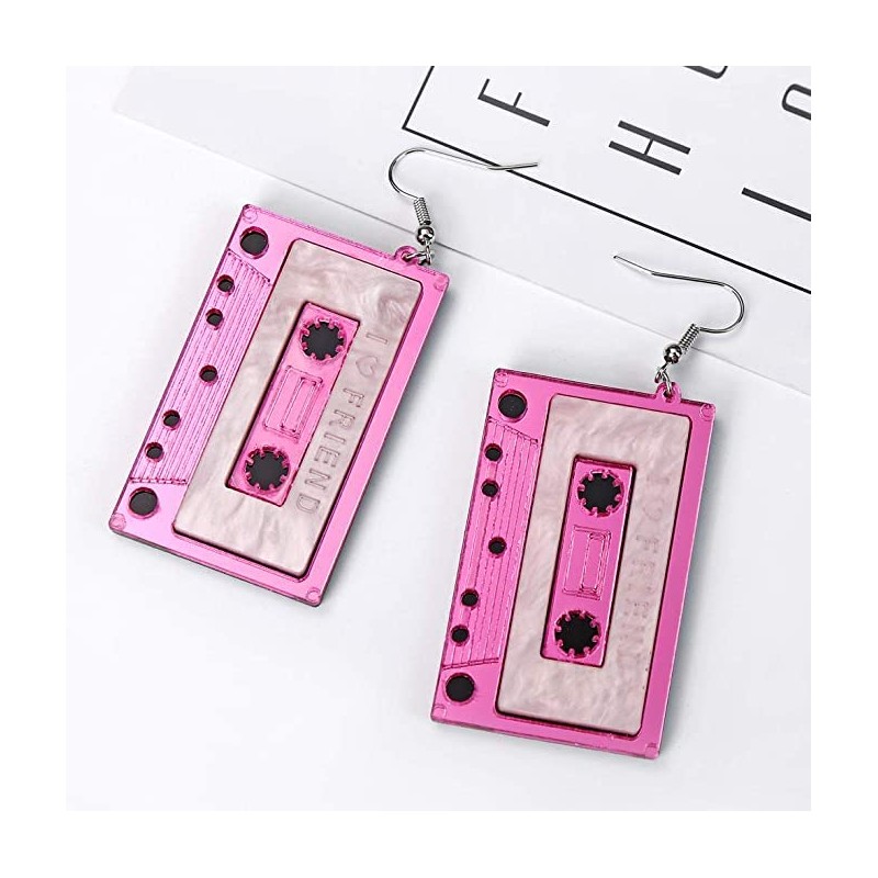 Retro Women Cassette Tape Dangle Earrings for 80s' Party Jewelry