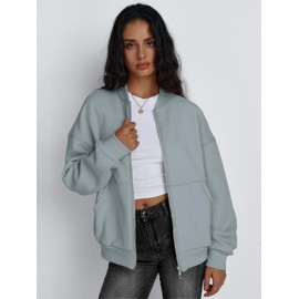 Trendy Queen Womens Zip Up Sweatshirts Jackets Oversized Fall Outfits Winter Clothes Hoodies with Pockets Y2k 2024 Fashion LightGreen XL