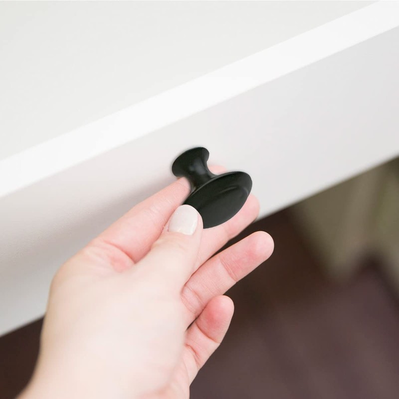 12 Pack Black Round Cabinet Hardware Knobs 1.18 Inch Flat