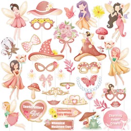 Easy Joy 36Pcs Fairy Birthday Party Decorations Fairy First Birthday Photo Booth Prop for Girls Fairy Decorations DIY Photo Booth Props Girls Party Photo Booth Props for Birthday Baby Shower