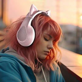 Auriculares para juegos con micrófono, orejas de gato, sonido envolvente estéreo, con cable, almohadillas para orejas suaves, cancelación de ruido para niñas, adolescentes y mujeres