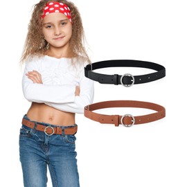 AWAYTR Kids Elastic Leather Belt - Stretch Belt for 3-16 Girls and Boys 16"-31.5"(Black+Brown Circle Belt)