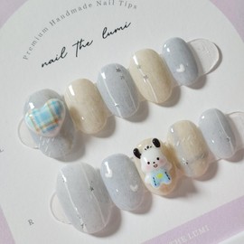 Winter Puppy Knit  Handmade Nail Tips - Short Oval / 윈터 퍼피 니트  수제네일팁 - 숏오벌