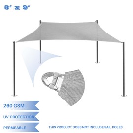E&K Sunrise 8' x 9' Sun Shade Sail Rectangle Canopy Shade Cover with A Ring Steel Cable Wire UV Block for Pergola Patio Backyard Garden Deck Outdoor (Light Gray)
