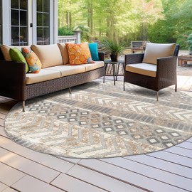 Rugshop Distressed Geometric Indoor/Outdoor Round Rug 8' Beige