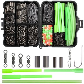 OKVGO 525pcs Set Sea Fishing Rigs DIY Making Kit, Flapper Rig Fishing Tackle Box Accessories with Hook Swivels Snap and Tube for Beach Casting Shore Fishing Flounder Flat Fish (Size: 2/0#)
