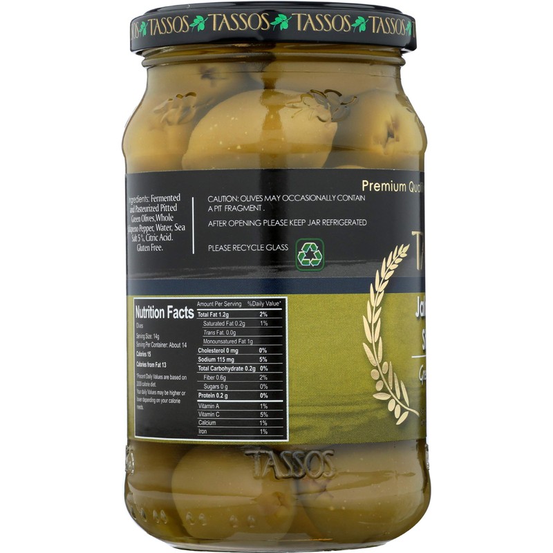 Tassos, Olive Jalepeno Stuffed, 12.73 Ounce