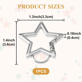 Isslly Star Carabiner, Zinc Alloy Heavy Duty Star Shaped Keychain Clip, Carabiner Clip for Camping, Hiking, Fishing - Silver