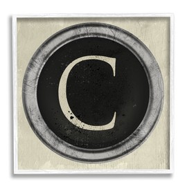 Stupell Industries Letter C Initial Typewriter Shape Vintage Key Wall Art, 17 x 17, White Framed