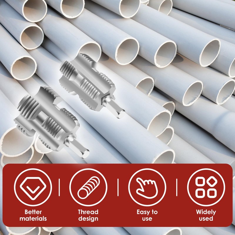Tzdxfgl 2 Pcs PVC Pipe Thread Kit, Electric Drill Compatible