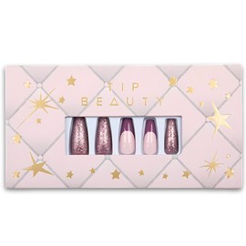 Tip Beauty Coffin Collections | 28 Faux Nails & Specialized Nail Glue | Quick Drying Professional Salon Quality Glue On Fake Nail Kit | Faux Nails for Women, False Nails for Kids (Gossip Girl)