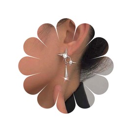 TseenYi Punk Star Water Drop Pendant Stud Earrings Crystal Rhinestone Cross Earrings Jewelry for Women and Girls Valentine's Day Christmas Festival Gift (Silver)