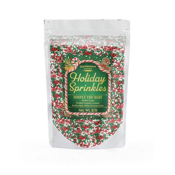 Holiday Sprinkles, 2 lbs. by Unpretentious Baker, Gluten Free, Red, White & Green Christmas Sprinkles/Jimmies