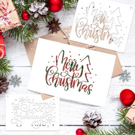 Merry Christmas Stencils for Card Making Reusable Believe Snowflake Happy Holidays Stencil Templates Drawing Christmas Stencils for Painting on Wood Paper DIY Crafts Fabric Home Decor(card25)