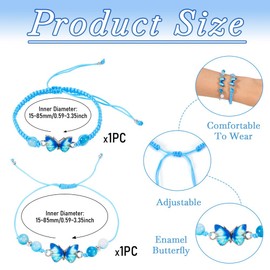 KISSITTY 2Pcs Adjustable Butterfly Bracelet Braided Nylon Cord Butterfly Bracelet Friendship Bracelet for Women (Light Sky Blue)