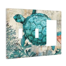 Nautical Biological Sea Turtles Combination Wall Plate Decorative 3 Gang Light Switch Cover Double Toggle Single Rocker Switchplate Electrical Faceplate for Farmhouse Bathroom Home Decor