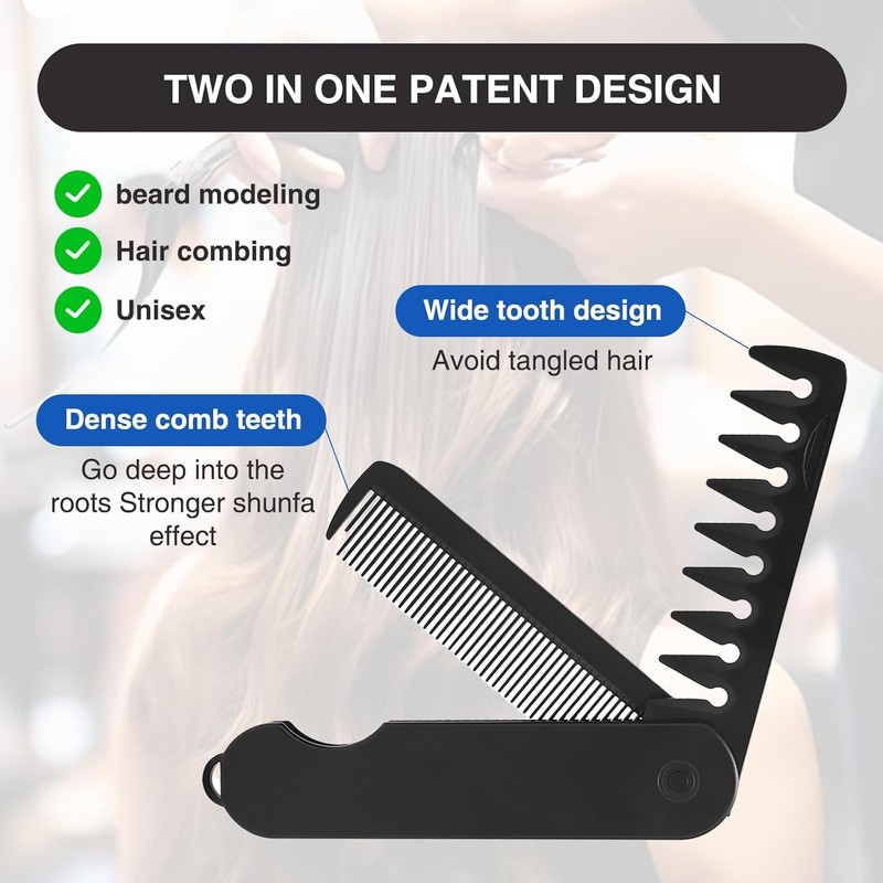 2-in-1 Folding Pocket Comb for Men - Fine Tooth &