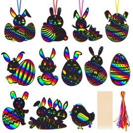 MELLIEX Pack of 36 Scratch Pictures for Children, Easter Crafts, Children's Scratch Paper, Easter Eggs, Scratch Art for Easter Decoration, DIY Crafts