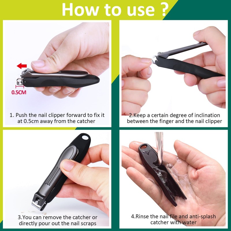 GLAMFIELDS Nail Clipper with Catcher, Large Fingernail Toenail Clipper,Slanted Edge