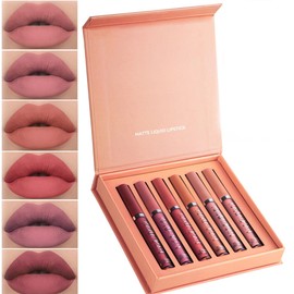 6 PCS Lpiz Labial Mate, Labiales, Lpiz Labial Mate de Larga Duracin, Taza Antiadherente, Adecuado para Otoo e Invierno, El Regalo Perfecto para...    