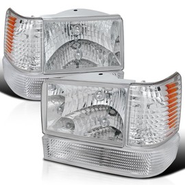 SPEC-D TUNING Chrome Housing Clear Lens Headlights + Bumper Lights + Corner Lamps Compatible with 1993-1996 Jeep Grand Cherokee, Left + Right Pair Headlamps Assembly