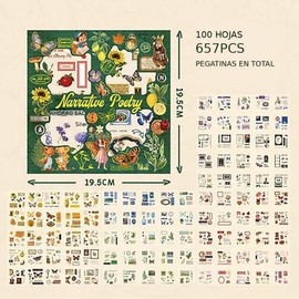 ZIBUYU® Set de 640 pegatinas multicolor autoadhesivas de 100 hojas, kit de diario con diseño retro decorativo, pegatinas lindas para cuadernos, scrapbook y manualidades 8x8cm