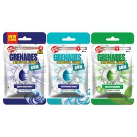 Grenades Gum - POWER PACK ICE - STRONG MINT GUM - 3-PACK, 90pcs - Mint Flavor Pack (Super-Uber Mint, Peppermint and Spearmint) - Ultimate Fresh Breath & Serious Sinus Busting Power - Sugar-Free Gum