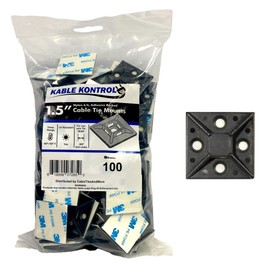 Kable Kontrol Zip Tie Mounts, 1-1/2” Sq, Black, 100 Pcs, Adhesive Backed Multi-Purpose UV-Resistant Mounting Squares Nylon Cable Tie Wrap Anchor Pads for Cable Management