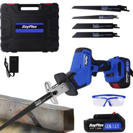 ZanGe Reciprocating Saw Cordless with Battery & Fast Charger, Variable Speed, Tool-Free Blade Change, Portable Handheld Electric Saw with 4 Saw Blades for Gardening Pruning Tree Trimming Wood Cutting