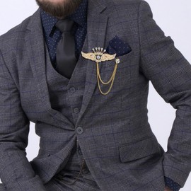 Rhinestone Wings Hanging Chain Brooch Crown Lapel Pin Men Collar Pins Cubic Zircon Angel Wings Suit Pin Vintage Crystal Wedding Brooch Pin Gifts (Gold)