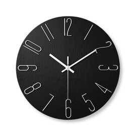 Lezalic Wall Clock, Simple (Black (Silver Letters)) Scandinavian Style, Interior, Analog, Wall Clock, Silent, Living Room, Office, Bedroom (Black (Silver Letter))
