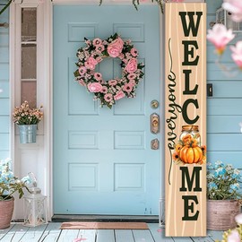 12x72 Inches Large Harvest Brown Welcome Porch Sign – Rustic Farmhouse Wooden Wall Decor with Pumpkin & Sunflower Fall Design – Weatherproof Indoor Outdoor Autumn Sign for Front Door, Porch, Garden, Thanksgiving Decor – Cozy Seasonal Home Gift