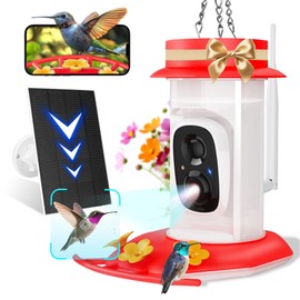 Hummingbird Feeder with Camera, Smart AI Recognition, Solar Powered, Instant Notification, Leak-Proof and Ant-Proof, Outdoor Hanging, Ideal Gift for Bird Lovers (18 oz)