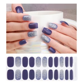 Winning Smile Fully Cured Gel Nail Stricker, UV Free Nail Polish Strips, Salon Class, Long Lasting, Easy Apply & Remove, Includes 22 Strips, 1 Prep Pad, 1 Nail File & 1 Wooden Stick (Deep Blue Galaxy)