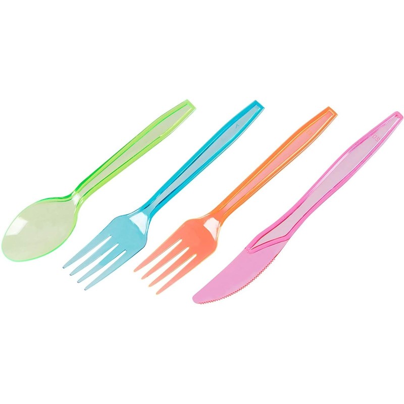 Juvale Rainbow Plastic Silverware Set - Disposable Neon Party Utensils