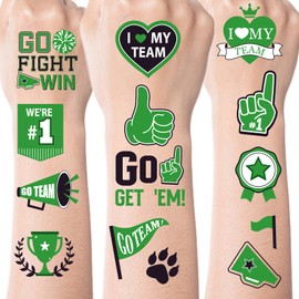 Green Team Spirit Temporary Tattoos, 180 Pcs Glitter Green Team Spirit Accessories, Football Sports Teams Face Body Tattoo Stickers for Cheerleading Teams Sports Games Supplies Classroom Prizes