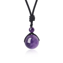COAI Unisex Ball Pendant Made of Gemstones Adjustable Necklace, amethyst