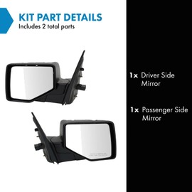 TRQ Driver and Passenger Side Mirror Set Power Smooth Black with Puddle Light Compatible with 2006-2010 Ford Explorer 2007-2010 Ford Explorer Sport Trac FO1320279 FO1321279
