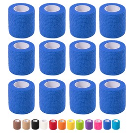 12 Pack Self Adhesive Bandage Wrap, 2 in x 5 Yards Non-Woven Self Adherent Cohesive Bandage, Vet Wrap Wound Tape for Thumb Finger Wrist Knee Ankle, Royal Blue