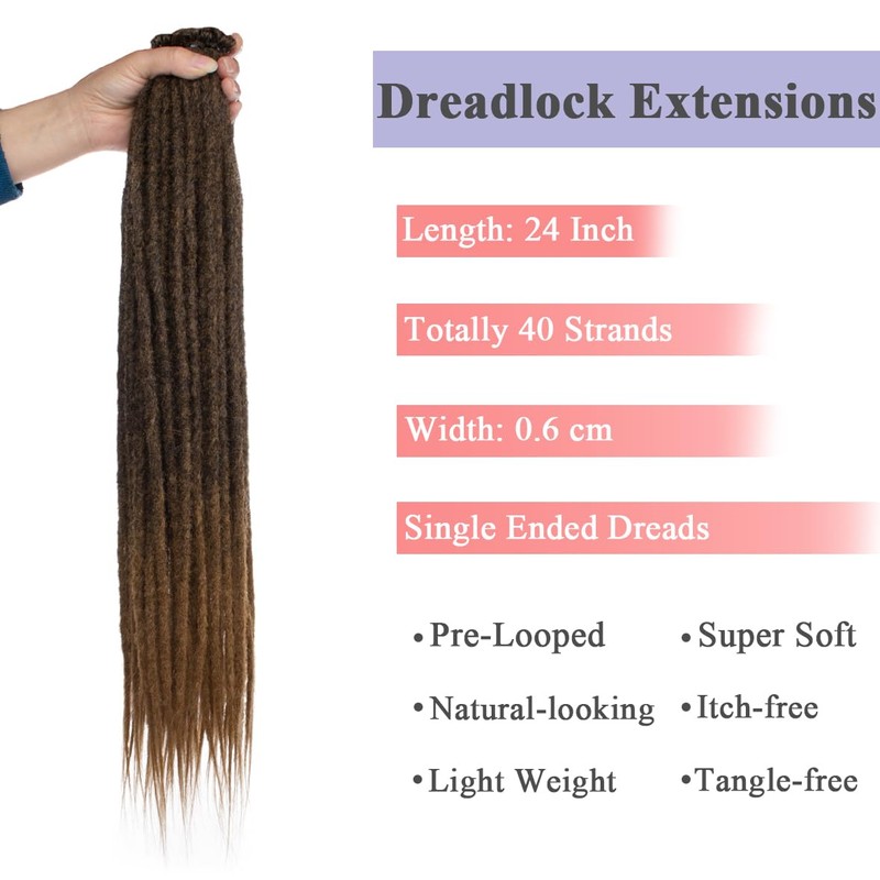 Leeven 24 Inch Ombre Dreadlock Extensions 40 Strands Hippie Single