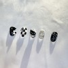 2+1 Event Black Horizontal Cat Checkerboard Nail - Coffin (Long)