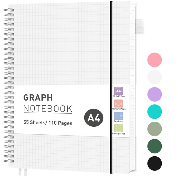 RETTACY Squared Paper Notebook A4 Journal,Large Notepad with Grid Graph
