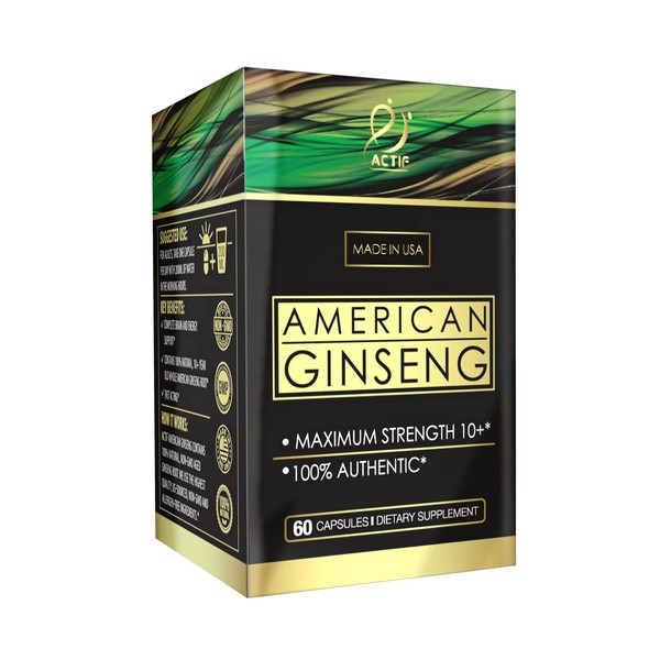 Actif American Ginseng - 100% Authentic 10 Year Old Ginseng, Non-GMO, 500mg - Made in USA