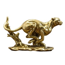 JINGTIANCD Cheetah Statue Home Decor Leopard Sculpture Resin Run Cheetah Figurine Desktop Table Top Ornament Decoration for Home Office-Gold (Gold)