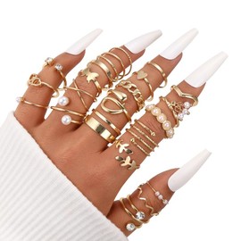 44pcs Chic Gold Knuckle Rings Set For Women,Vintage Stackable Dainty Simple Adjustable Silver Rings,Chunky Signet Cute Ring Pack Jewelry Gift (22pcs(Gold）)